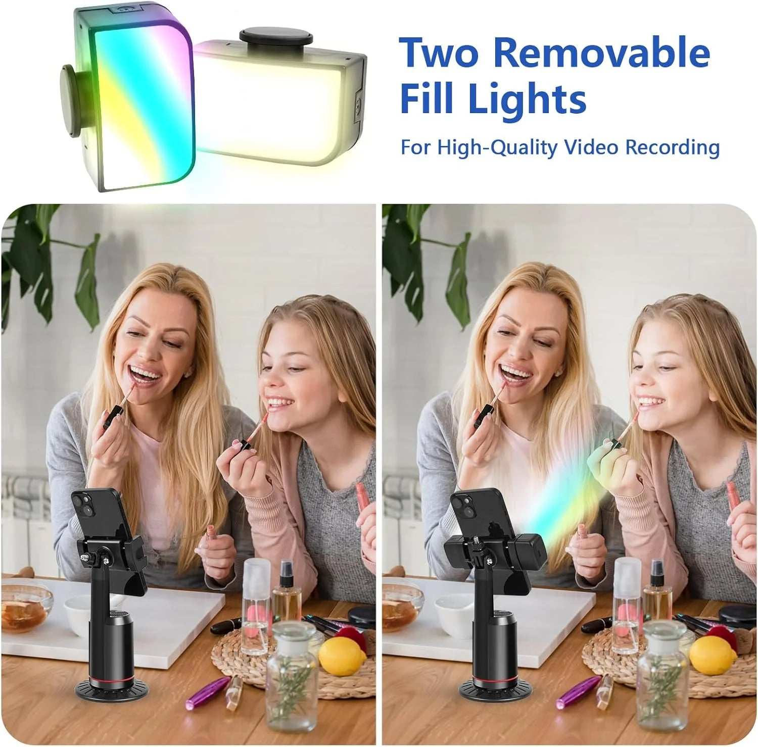 Trípode De Seguimiento Facial Automático, Soporte De Teléfono Con Seguimiento Automático Giratorio De 360° AI Smarts, No Se Requiere Aplicación, Soporte De Cámara Con Control Remoto Y Luces De Relleno RGB, Soporte De Disparo Recargable Para Grabación De Video En Vivo Tiktok