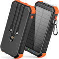 45800mAh solar power bank with built-in cables, fast charging, multiple ports, LED flashlights, and durable outdoor design