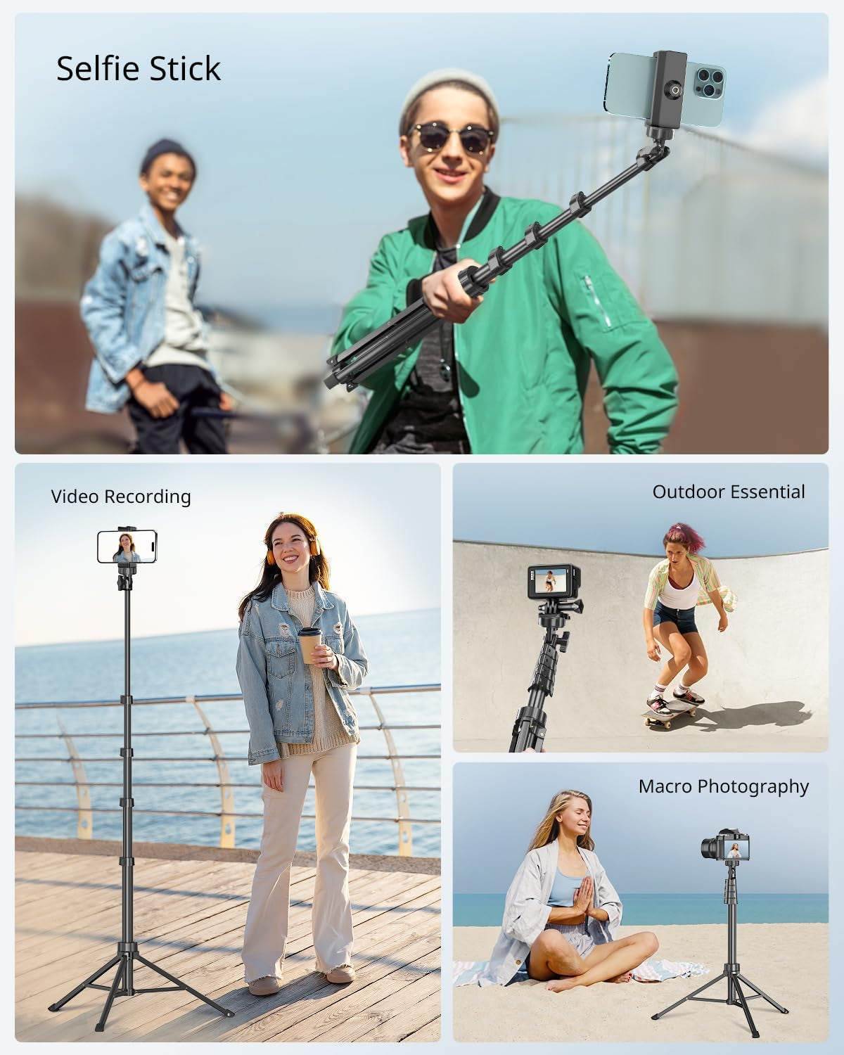 62" Phone Tripod & Selfie Stick, Extendable Cell Phone Tripod Stand with Wireless Remote and Phone Holder, Compatible with Iphone Android Phone, Camera