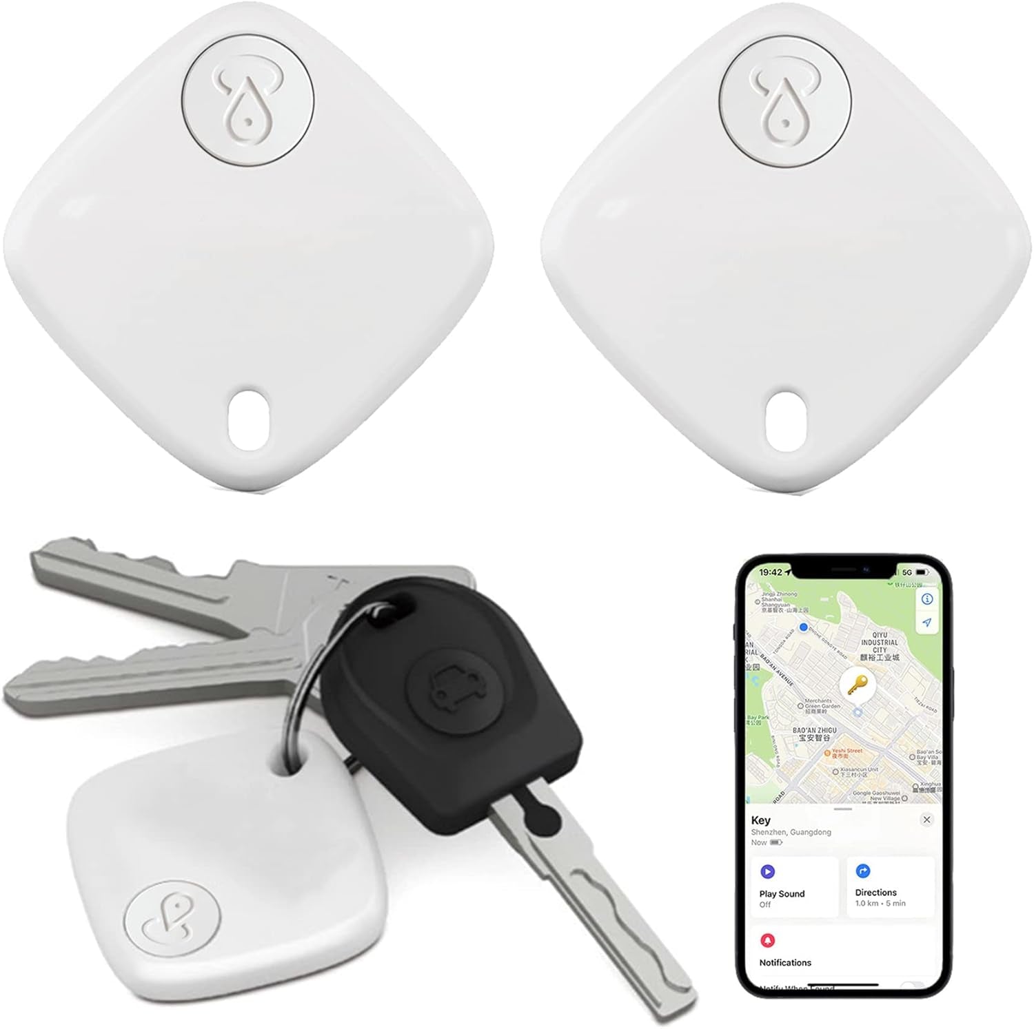 Bluetooth Tracker and Item Locator: Key Finder, Smart Tag Item Finder Works with Apple Find My(Only Ios Compatible),1 Year Replaceable Battery, Smart Tracker for Keys Bags Wallets Pet (White-3Pack)