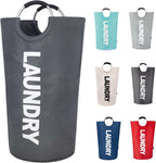 90L large collapsible dark grey laundry basket with padded handles and waterproof fabric
