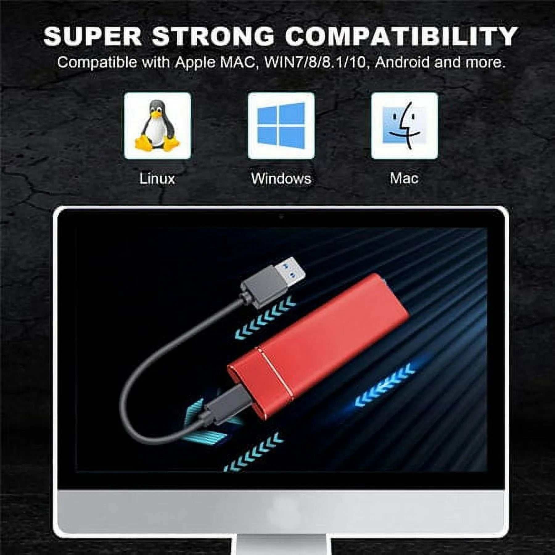 Portable SSD external hard drive with large capacity and wide compatibility for PC, Mac, and laptops.