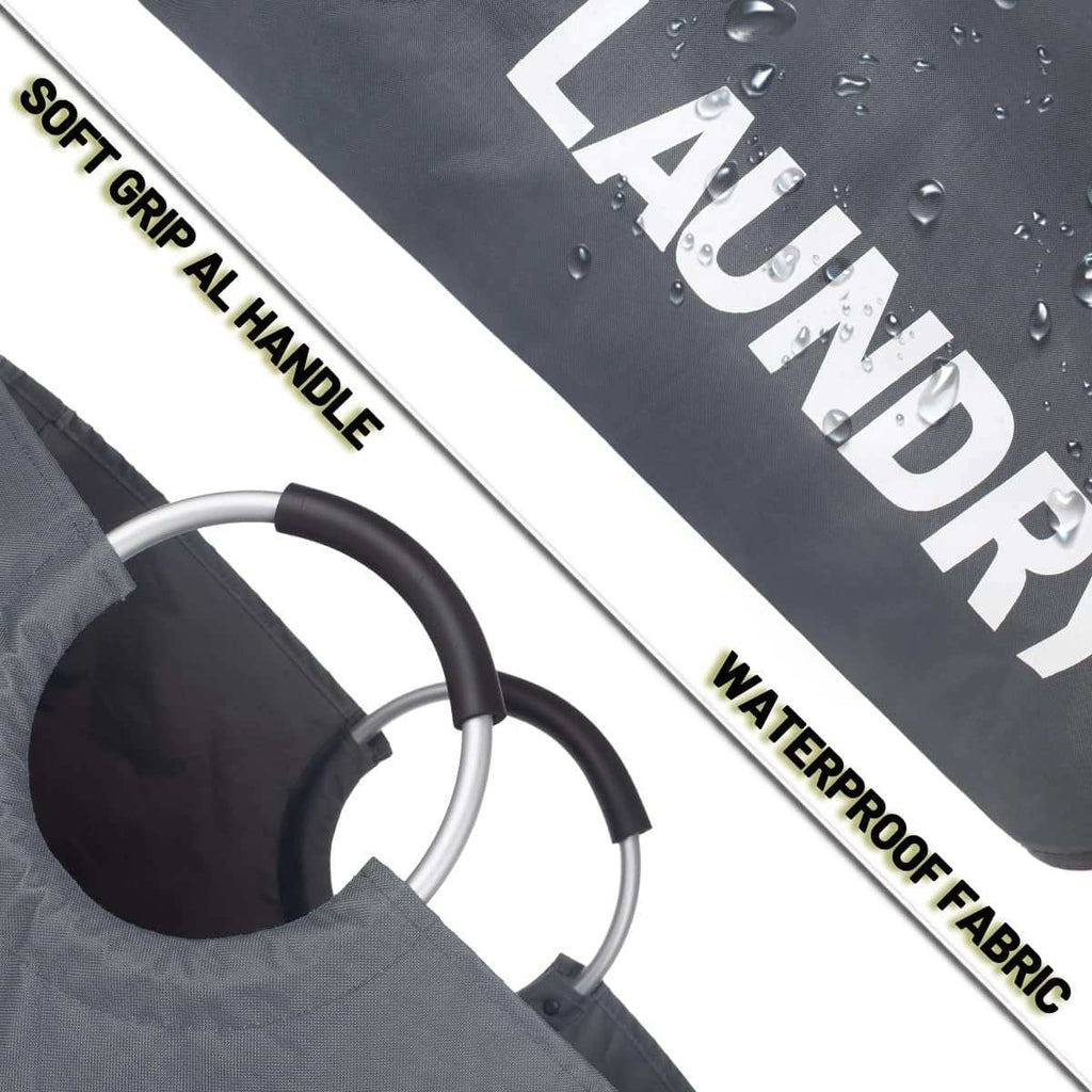 Dark grey 90L large foldable laundry basket with padded handles and waterproof fabric.