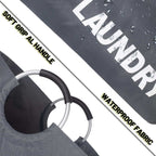 Dark grey 90L large foldable laundry basket with padded handles and waterproof fabric.