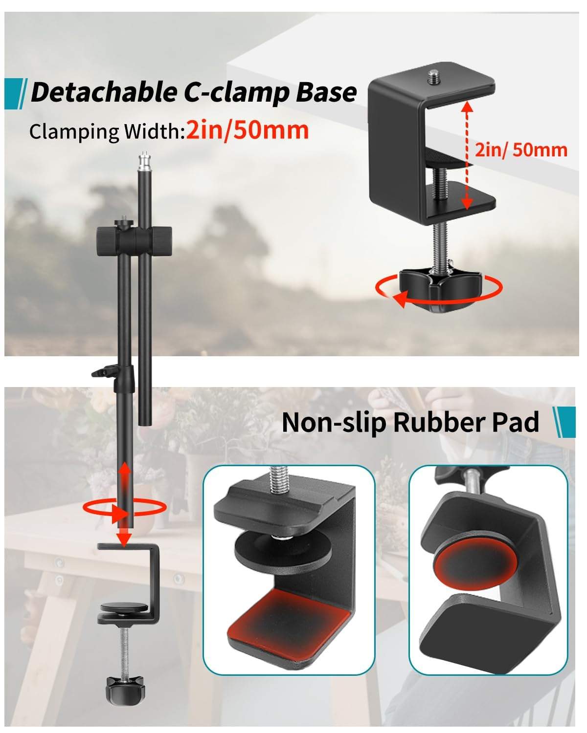 Overhead Camera Mount Desk Stand, Camera Arm Desk Mount Clamp Stand Wi