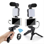 Smartphone Vlogging Kit with Tripod Phone Holder Mini Microphone LED Fill Light Starter for Tiktok Live Stream Video Youtube