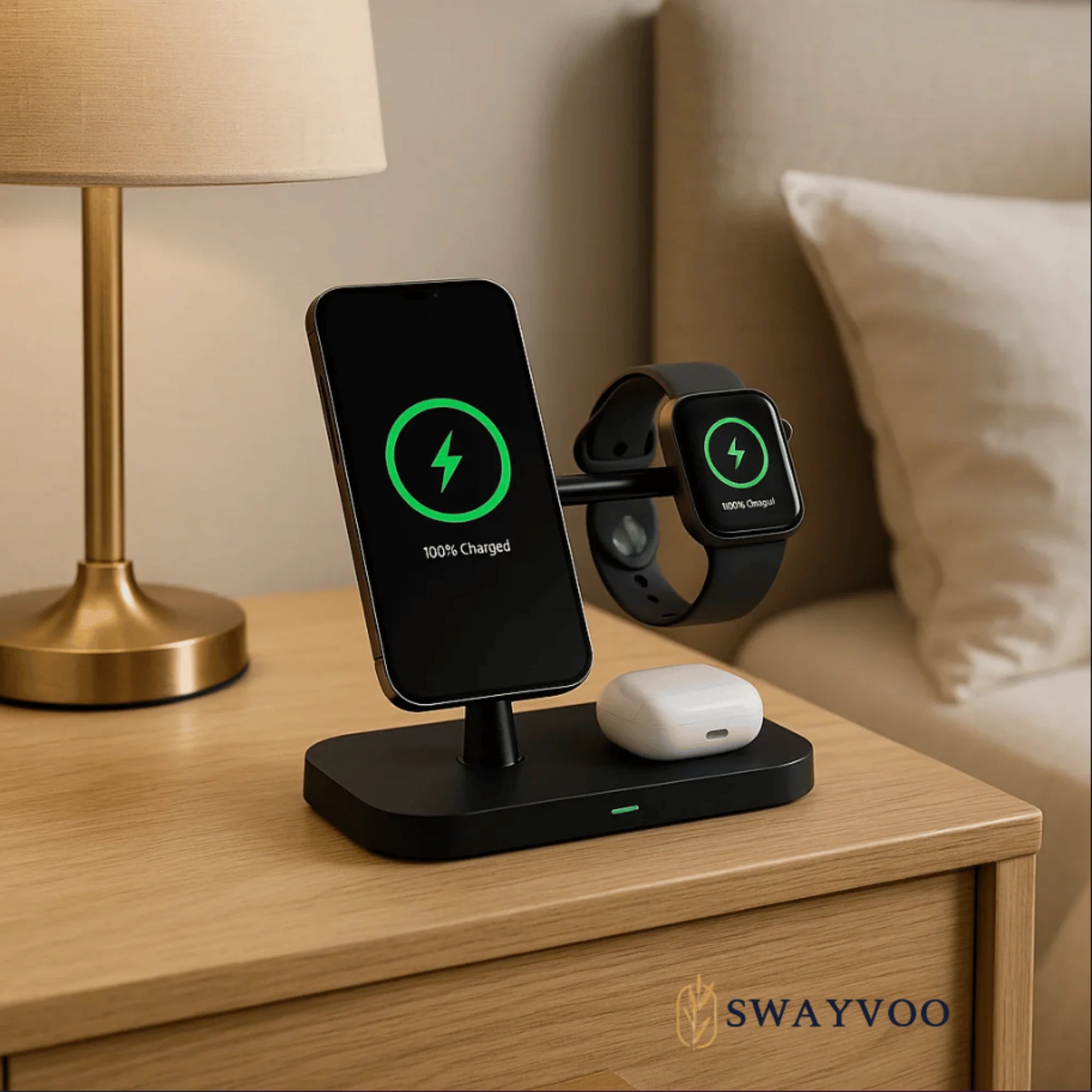 3-In-1 Wireless Charging Station — 15W Fast Charger for Iphone 17 16 15 14 13 12, Apple Watch, Airpods Apple Mutiple Devices