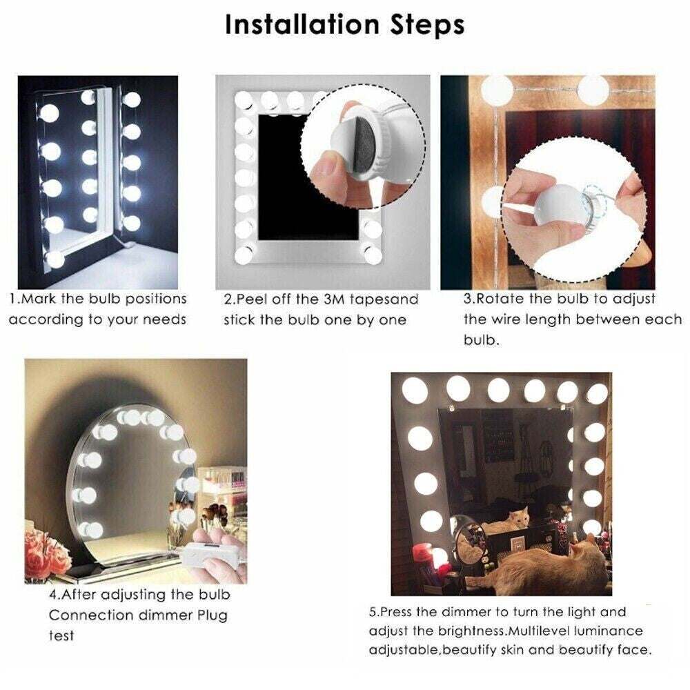 Make up mirror lights 10 LED dimmable vanity bulbs with USB power and adjustable brightness