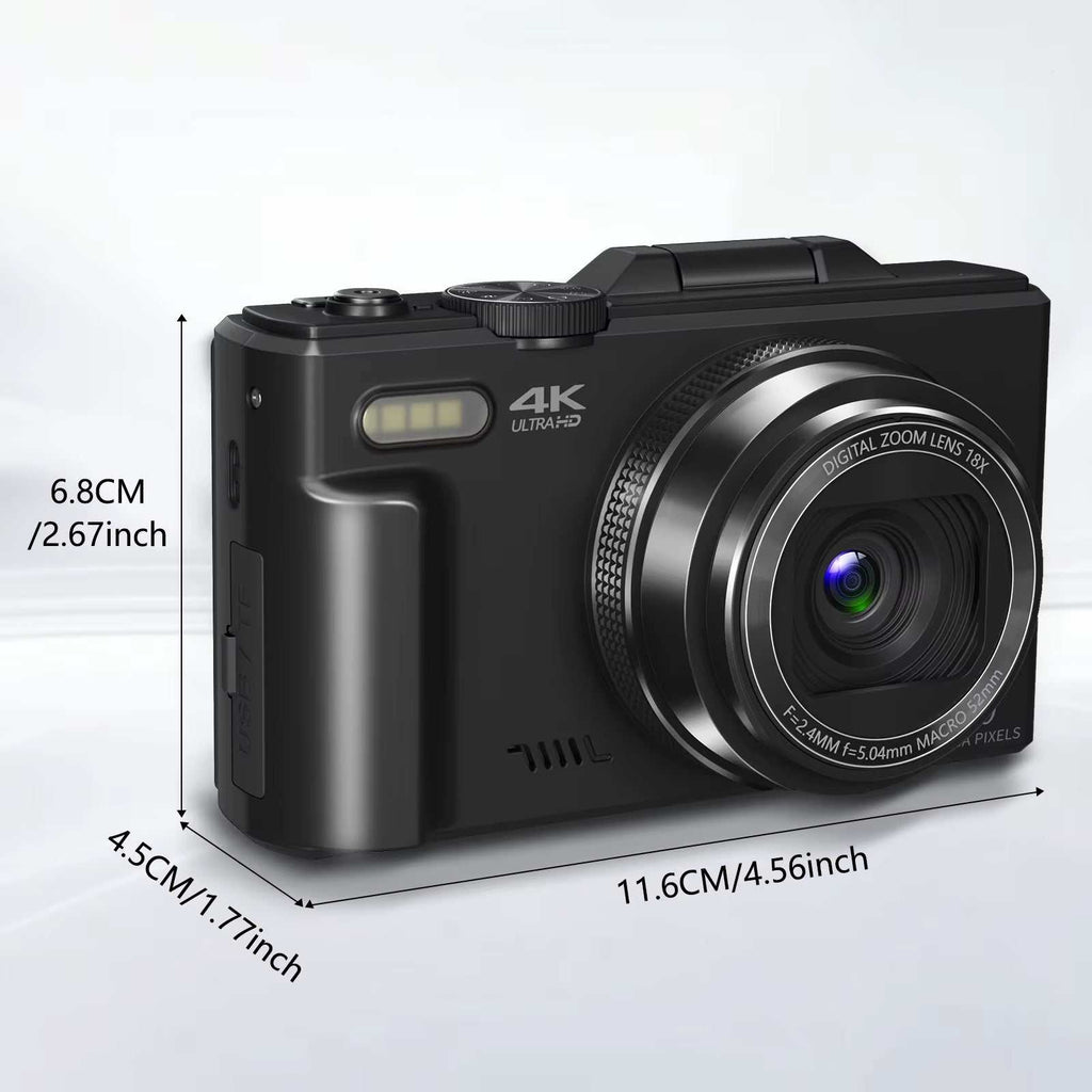 4K Compact Digital Photography Camera, 18X Digital Zoom, Vintage Vlog Video Recorder for Youtube, 180° Flip Screen, Wifi Webcam