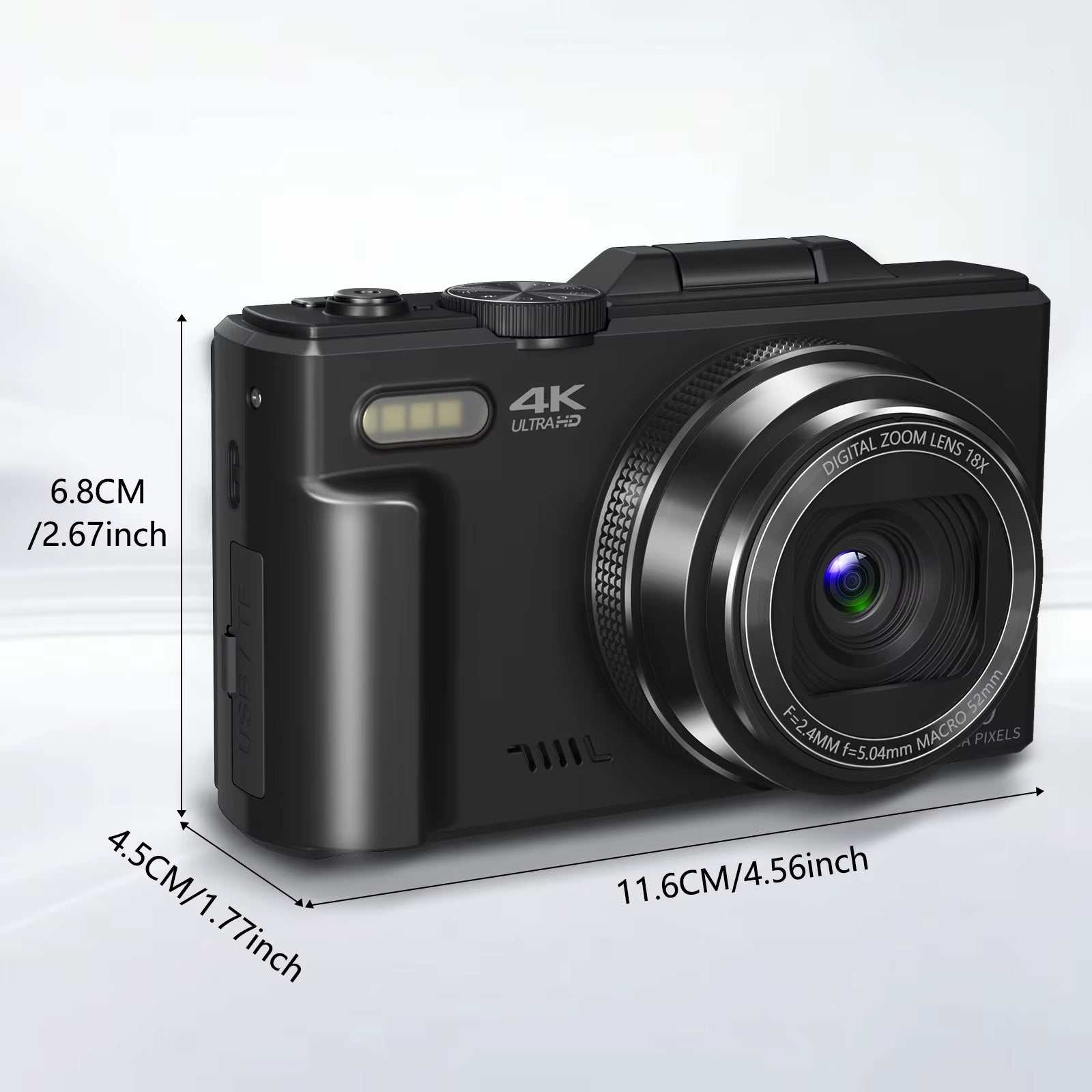 4K Compact Digital Photography Camera, 18X Digital Zoom, Vintage Vlog Video Recorder for Youtube, 180° Flip Screen, Wifi Webcam