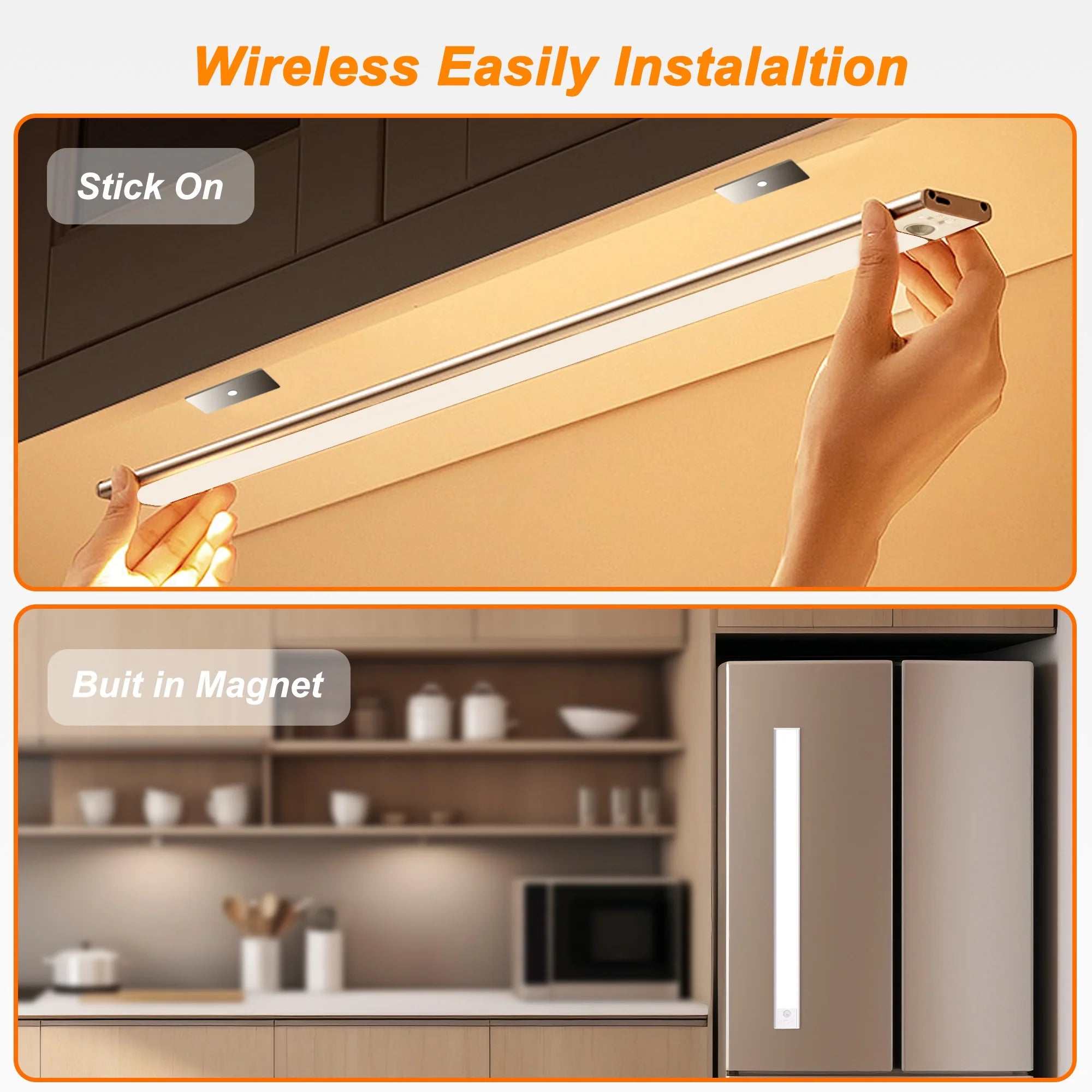 under Cabinet Lights, USB Rechargeable Closet Lights with Motion Sensor, Wireless under Counter Lights with Stick-On Magnetic for Kitchen Hallway