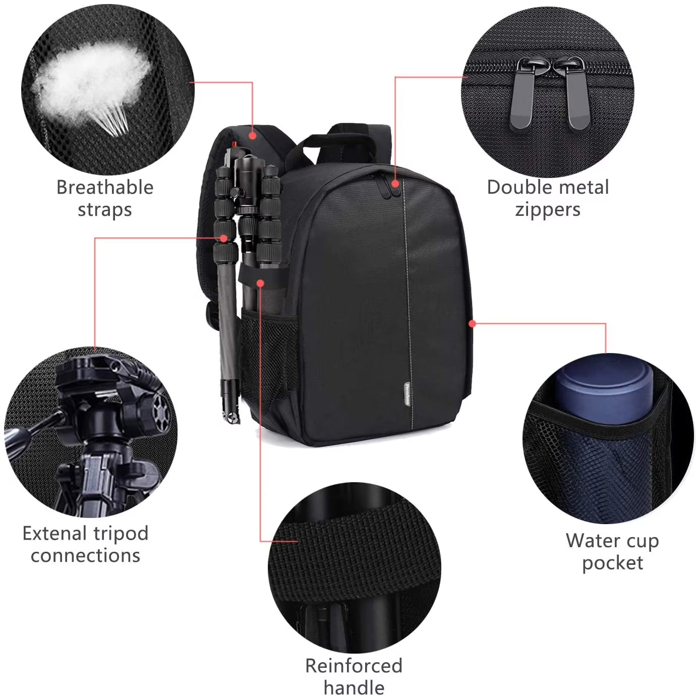 Camera Bag, Waterproof Nylon Camera Backpack for DSLR Cameras, Lens and Accessories Black Grey