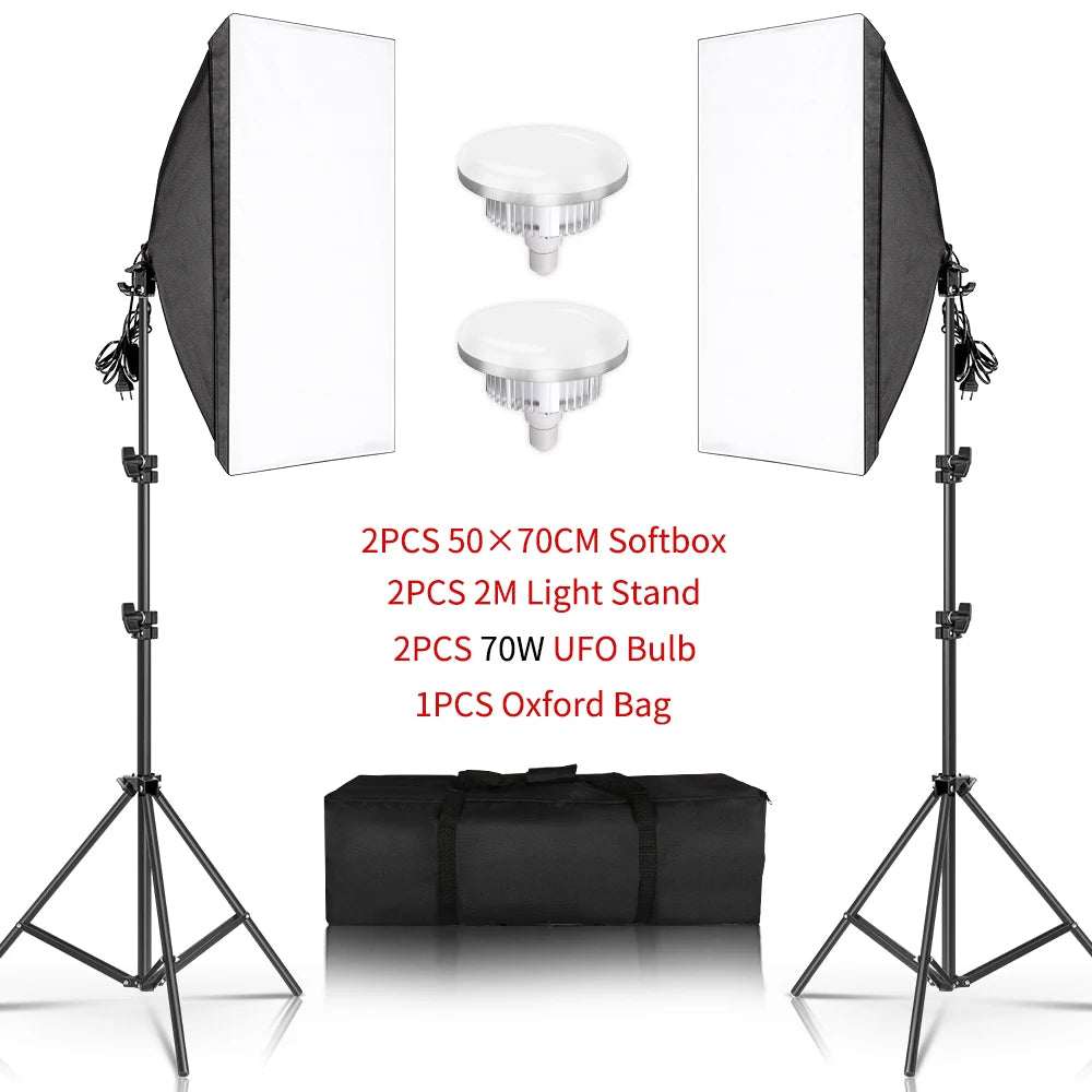 Photography 50X70Cm Softbox Lighting Kits Professional Light System with E27 Photographic Bulbs Photo Studio Equipment