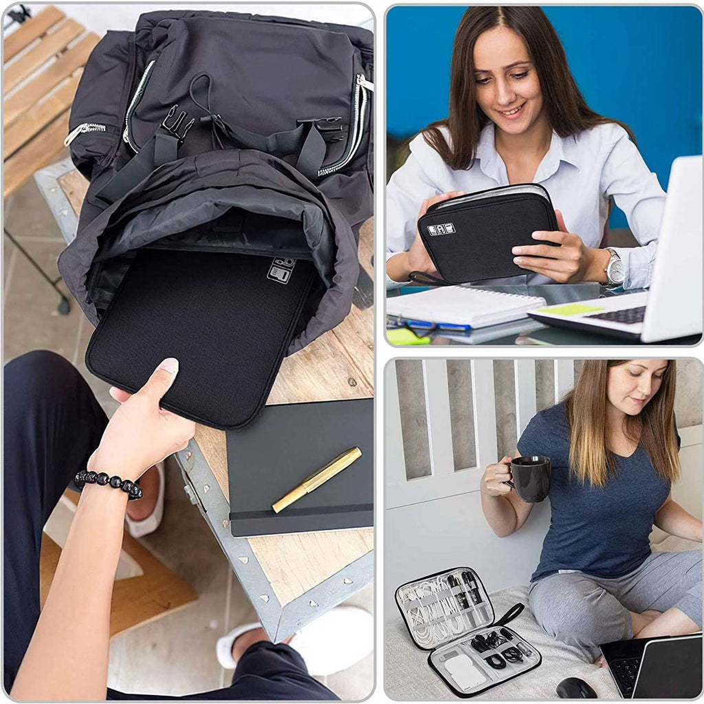 Gray LAVA waterproof travel cord organizer bag with multiple pockets and elastic loops for cables and gadgets