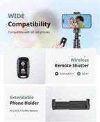 62'' phone tripod and selfie stick with wireless remote and adjustable phone holder for iPhone and Android phones