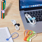 Set of 10 reusable magnetic silicone cable ties for organizing earbuds and USB cables at home, office, or school