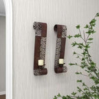 Brown Metal Leaf Wall Sconce with Scroll Designs (2- Pack)