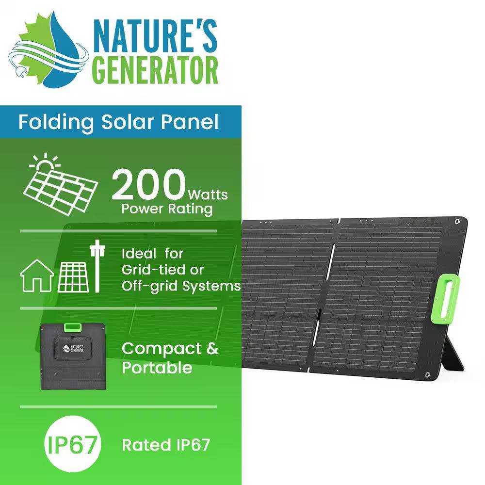 200-Watt Monocrystalline Folding Solar Panel with Included Stands