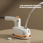Compact foldable white mini ironing machine with steam and USB power for travel and fabric care