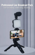 Smartphone Vlogging Kit with Tripod Phone Holder Mini Microphone LED Fill Light Starter for Tiktok Live Stream Video Youtube