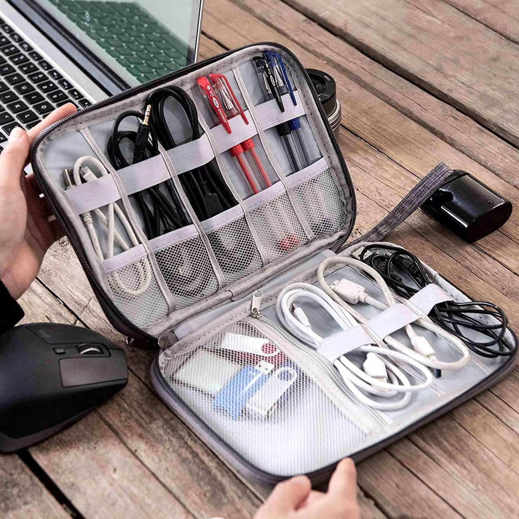 Gray LAVA waterproof travel cord organizer bag with multiple compartments for cables and gadgets