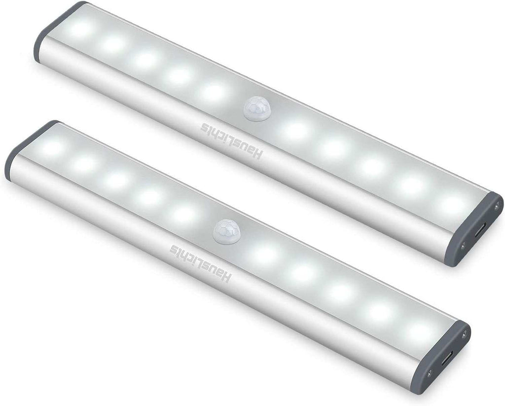 Juaslcits LED Motion Sensor Closet Lights,Under Cabinet Lighting,10-Led Wireless Kitchen Cabinet Lights,Night Light,Led Battery Lights,Motion Led Light Bar, USB Rechargeable Magnet LED Lights 2Pack