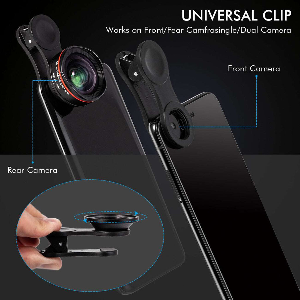 2 in 1 clip-on professional phone camera lens kit for iPhone and Samsung smartphones with wide angle and macro lenses