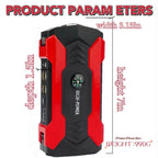 99800Mah Car Jump Starter portable battery power bank with LED flashlight, safety hammer, compass, and fast charging USB ports for emergency car jump start and outdoor use