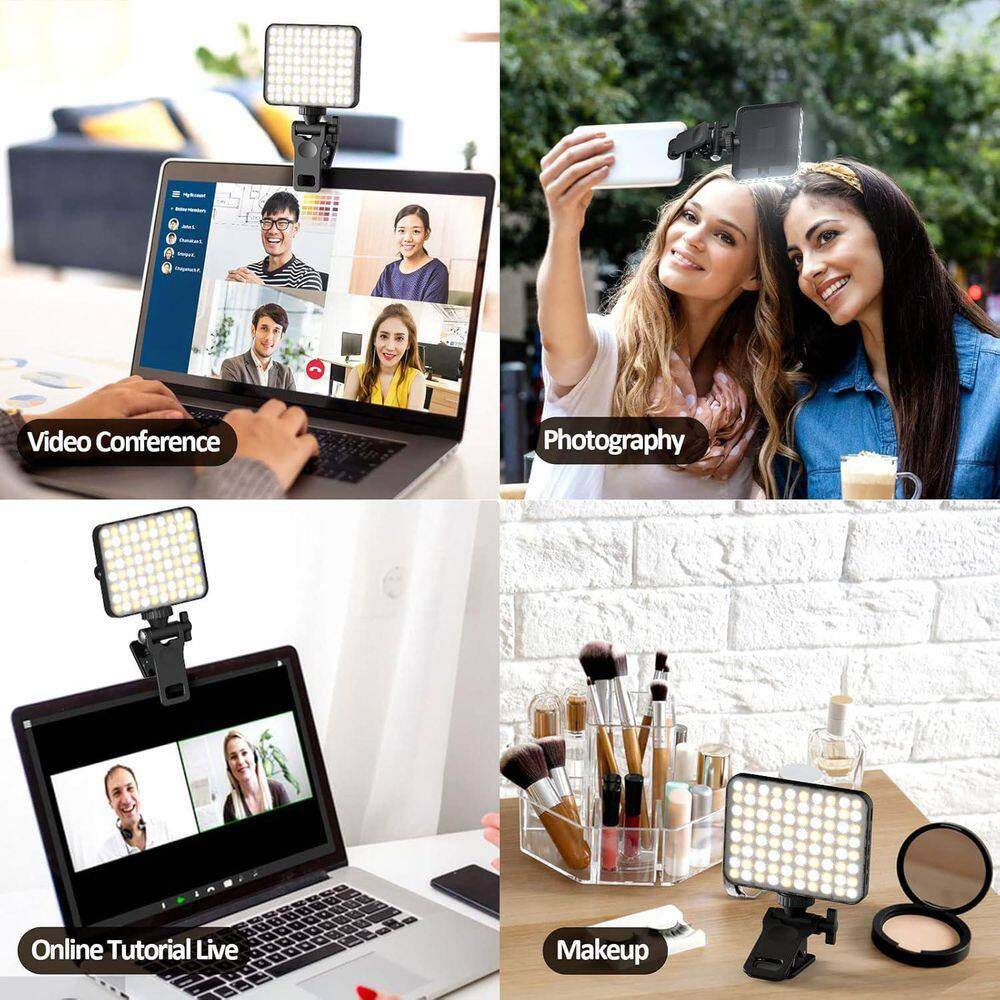 Rechargeable Selfie and Phone Light Clip with Adjustable Brightness for Makeup, Tiktok, Live Streaming Black