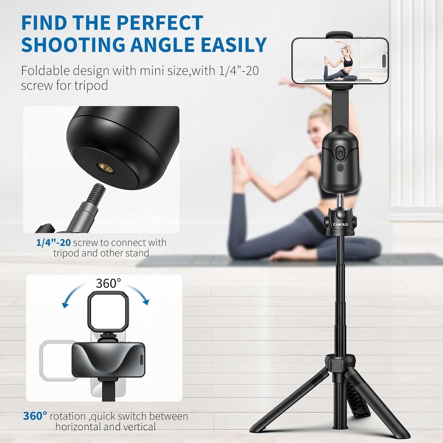 Auto Tracking Tripod 360° Rotation Phone Gimbal Stand W/Ai Face Follow Stabilize