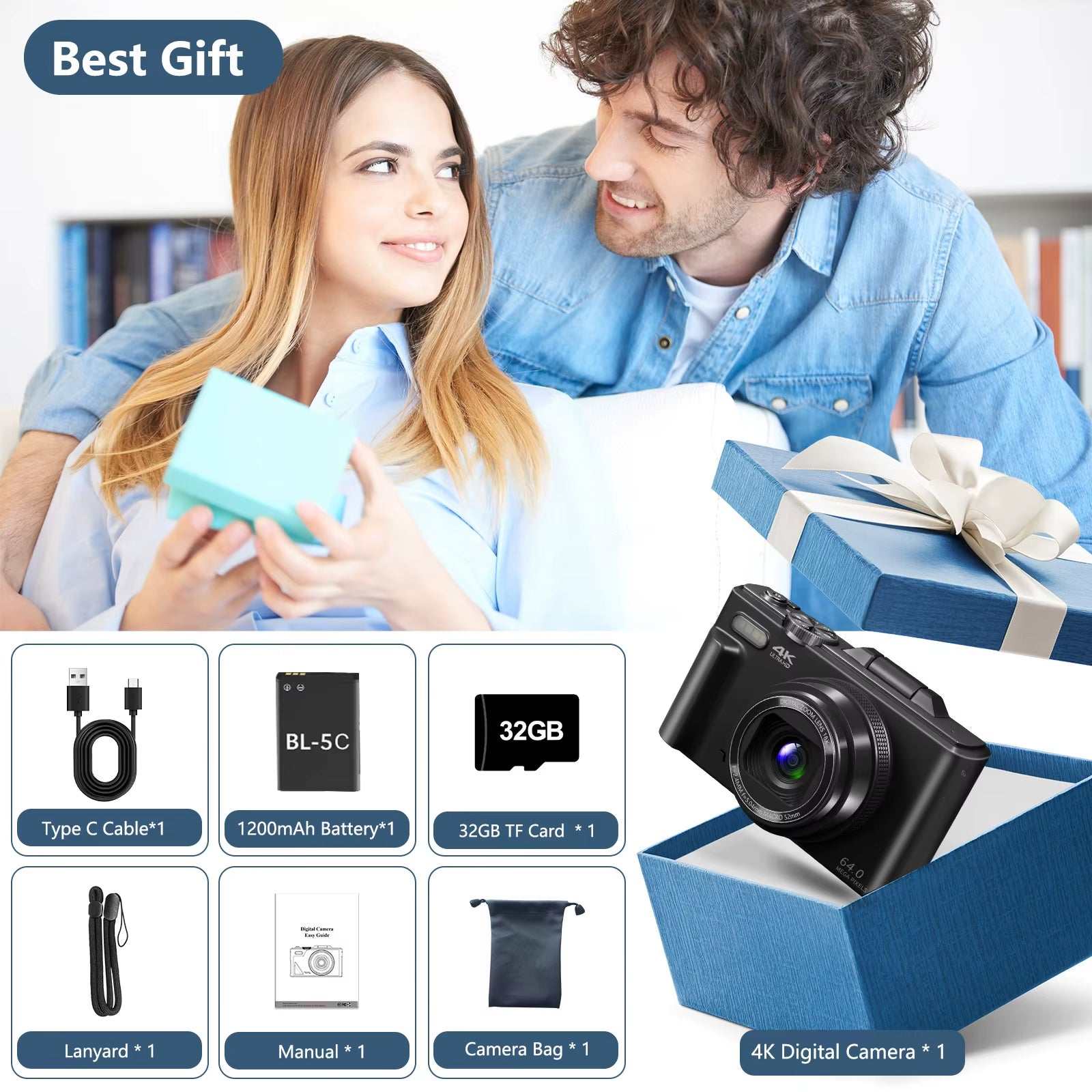 4K Compact Digital Photography Camera, 18X Digital Zoom, Vintage Vlog Video Recorder for Youtube, 180° Flip Screen, Wifi Webcam