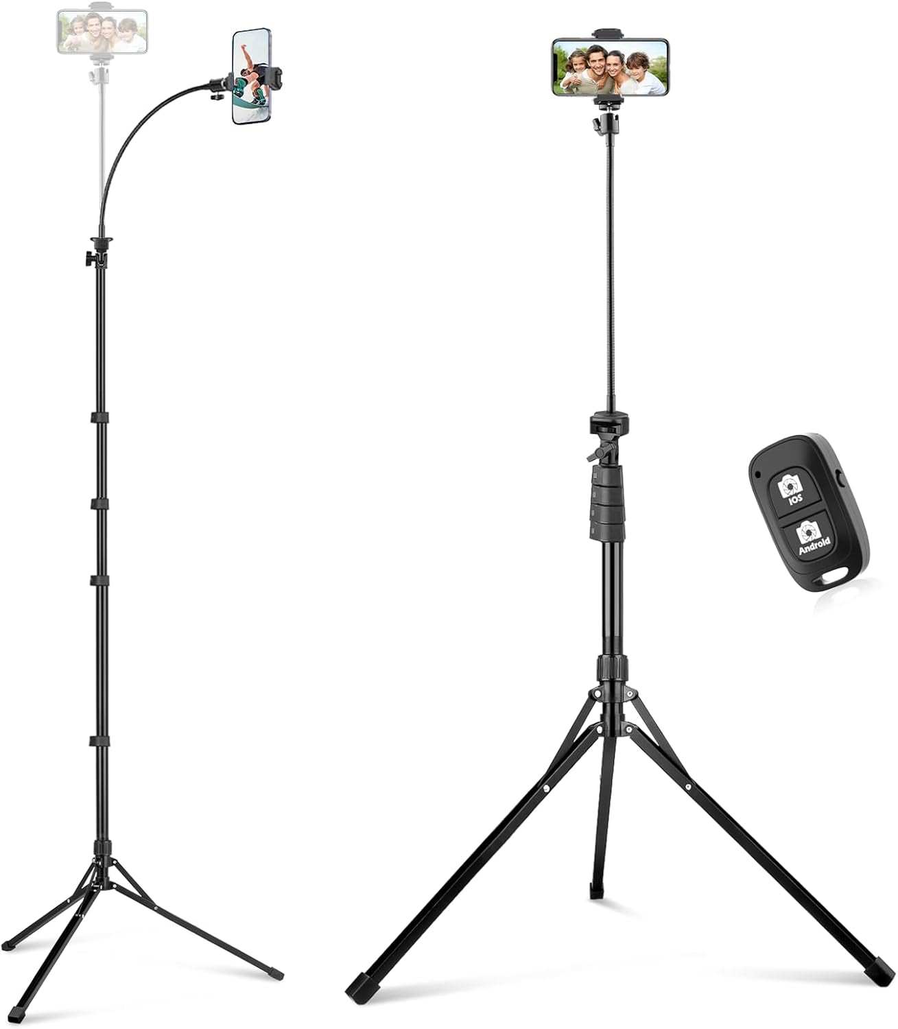 62" Phone Tripod & Selfie Stick, Extendable Cell Phone Tripod Stand with Wireless Remote and Phone Holder, Compatible with Iphone Android Phone, Camera