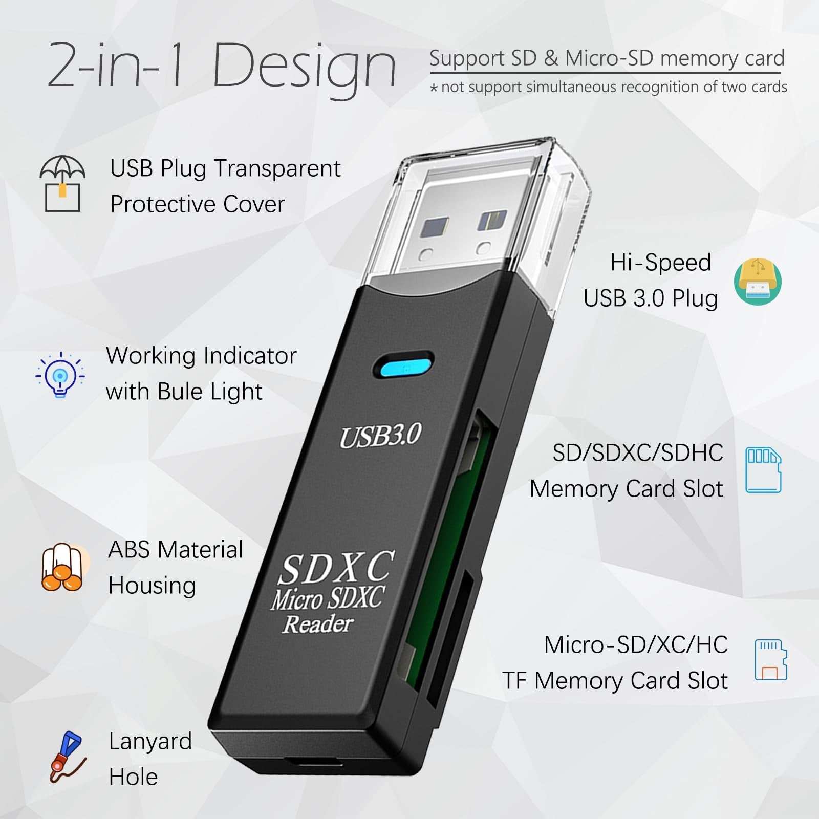 USB3.0 Micro SD Card Reader, 5Gbps 2-In-1 SD Card Reader to USB Adapter, Wans...