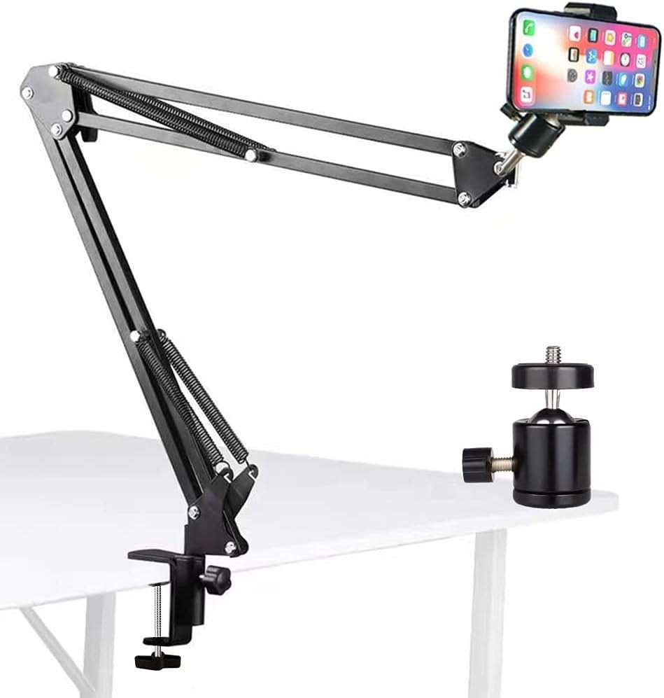 Overhead Video Mount Articulating Arm Cell Phone Holder Webcam Stand Lazy Desk