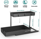 1-Pack under Sink Organizer Storage, 2 Tier L-Shape Multi-Purpose Large Capacity Kitchen under Sink Organizers for Narrow Space Easy Access Sliding Storage Drawer with Hooks for Bathroom