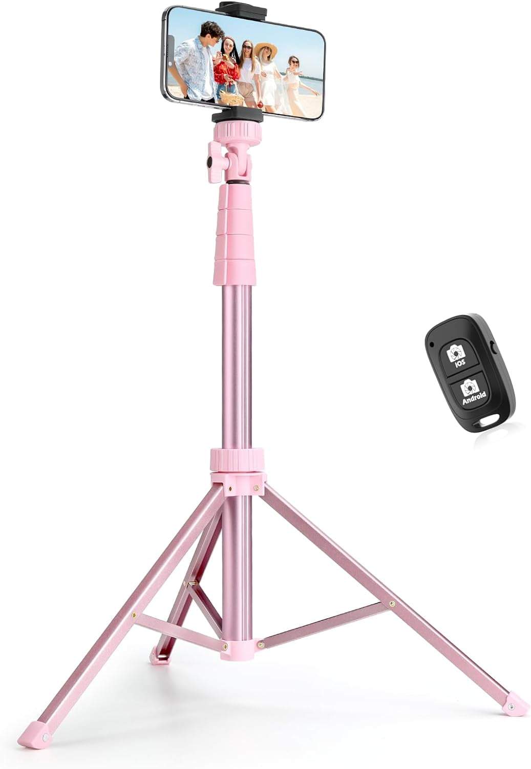 62" Phone Tripod & Selfie Stick, Extendable Cell Phone Tripod Stand with Wireless Remote and Phone Holder, Compatible with Iphone Android Phone, Camera