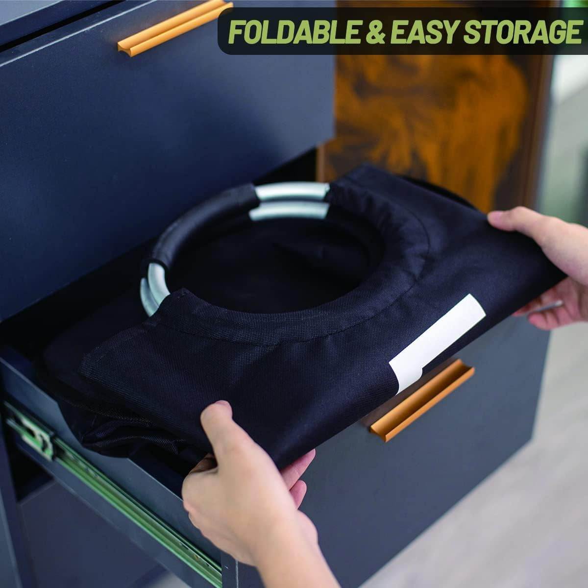 Dark grey 90L large foldable laundry basket with padded handles and waterproof fabric standing upright