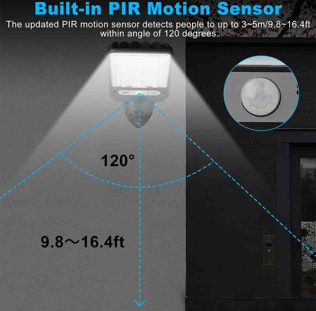 LED solar pathway light with motion sensor and remote control mounted outdoors