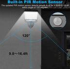 LED solar pathway light with motion sensor and remote control mounted outdoors