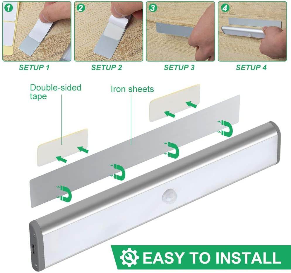 Juaslcits LED Motion Sensor Closet Lights,Under Cabinet Lighting,10-Led Wireless Kitchen Cabinet Lights,Night Light,Led Battery Lights,Motion Led Light Bar, USB Rechargeable Magnet LED Lights 2Pack
