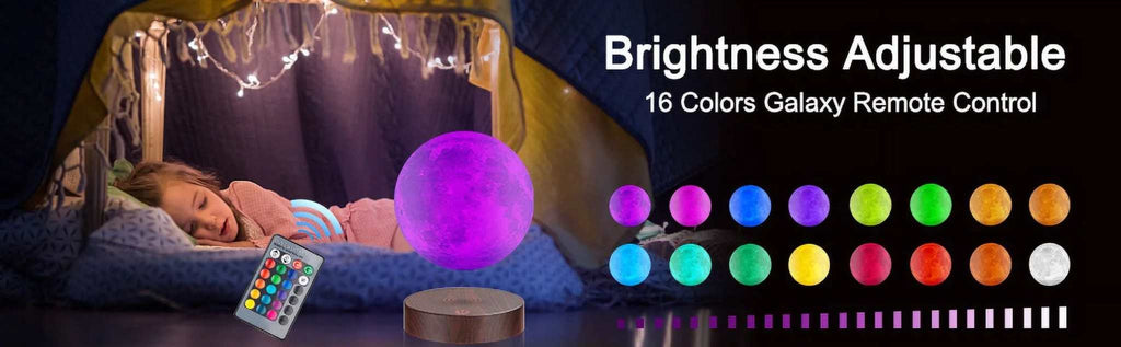 Levitating floating moon lamp with 16 colors magnetic levitation wireless LED night light rotating in air