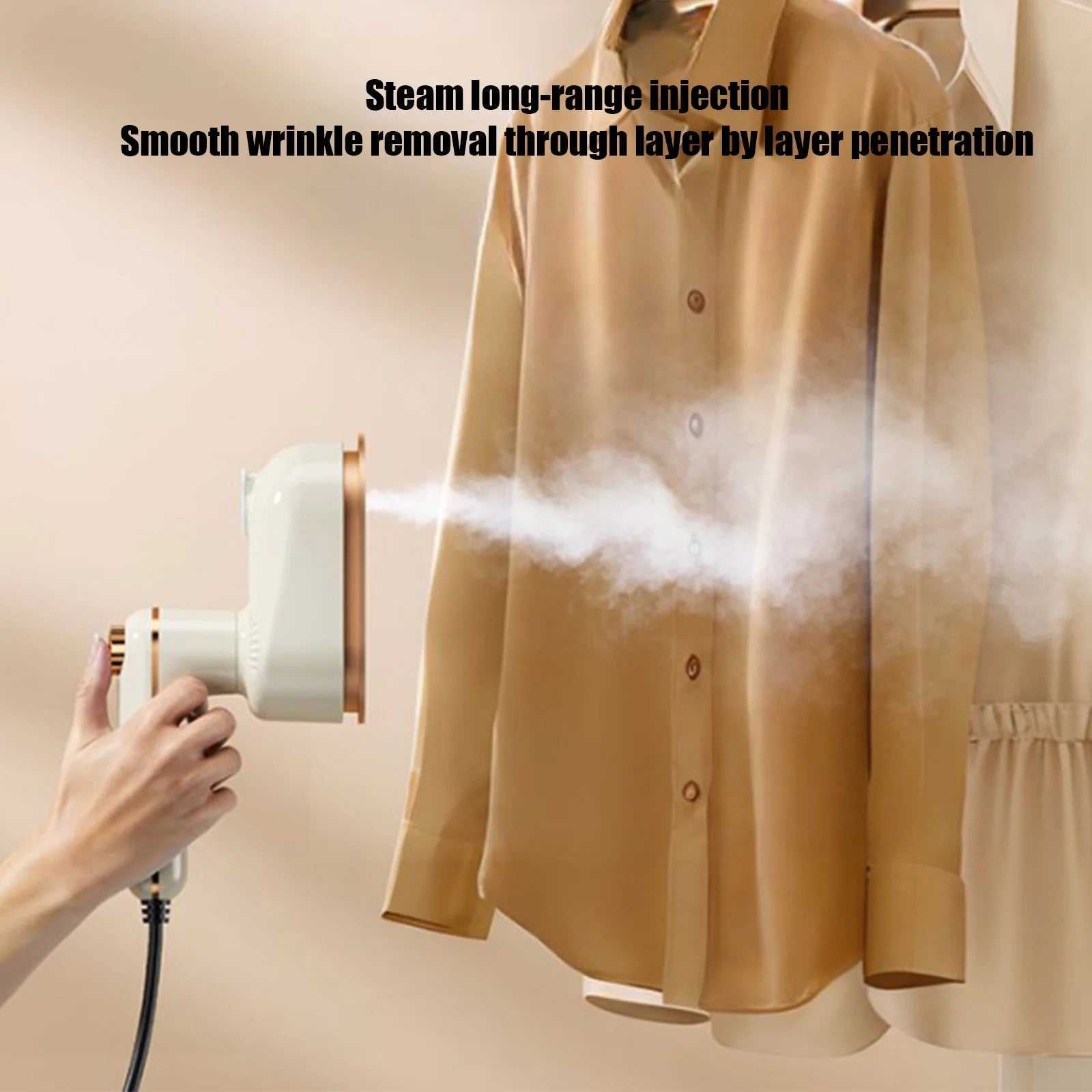 Compact white foldable mini ironing machine with steam and USB, ideal for travel and hanging clothes steaming