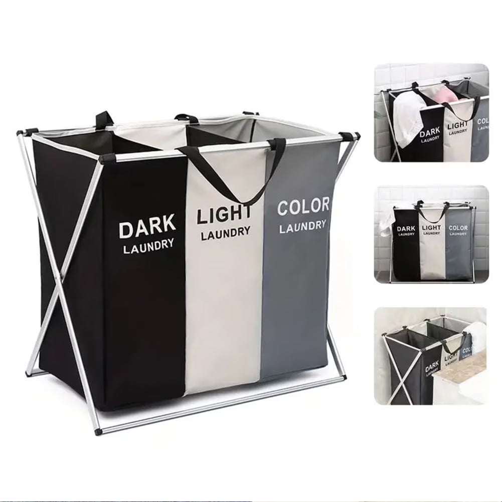 Laundry Hamper Sorter, 135L Foldable Laundry Basket with Lids, Large 3 Sections Laundry Bin Sorter, Waterproof Dirty Clothes Hamper Bag for Bathroom Bedroom,Washing Storage Bag,Blanket Storage