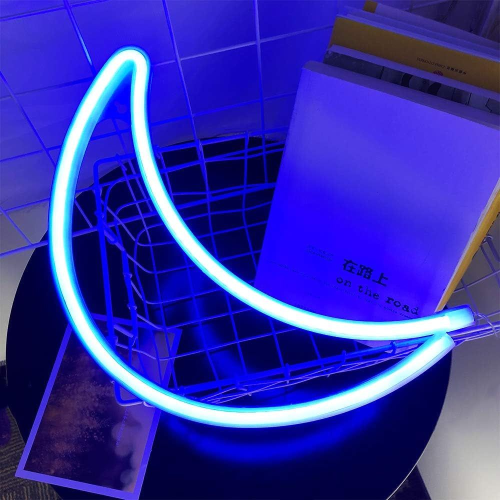 Moon Neon Sign-Neon Signs for Bedroom│Usb or Battery Neon Light for Wall│Led Neon Light as Neon Wall Signs for Girls │Moon Neon Light for Christmas Party Wedding Kids Living Room, Blue
