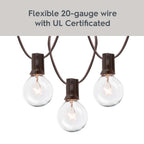 20-count G40 clear glass globe patio string lights with brown wire, 20-foot outdoor and indoor use