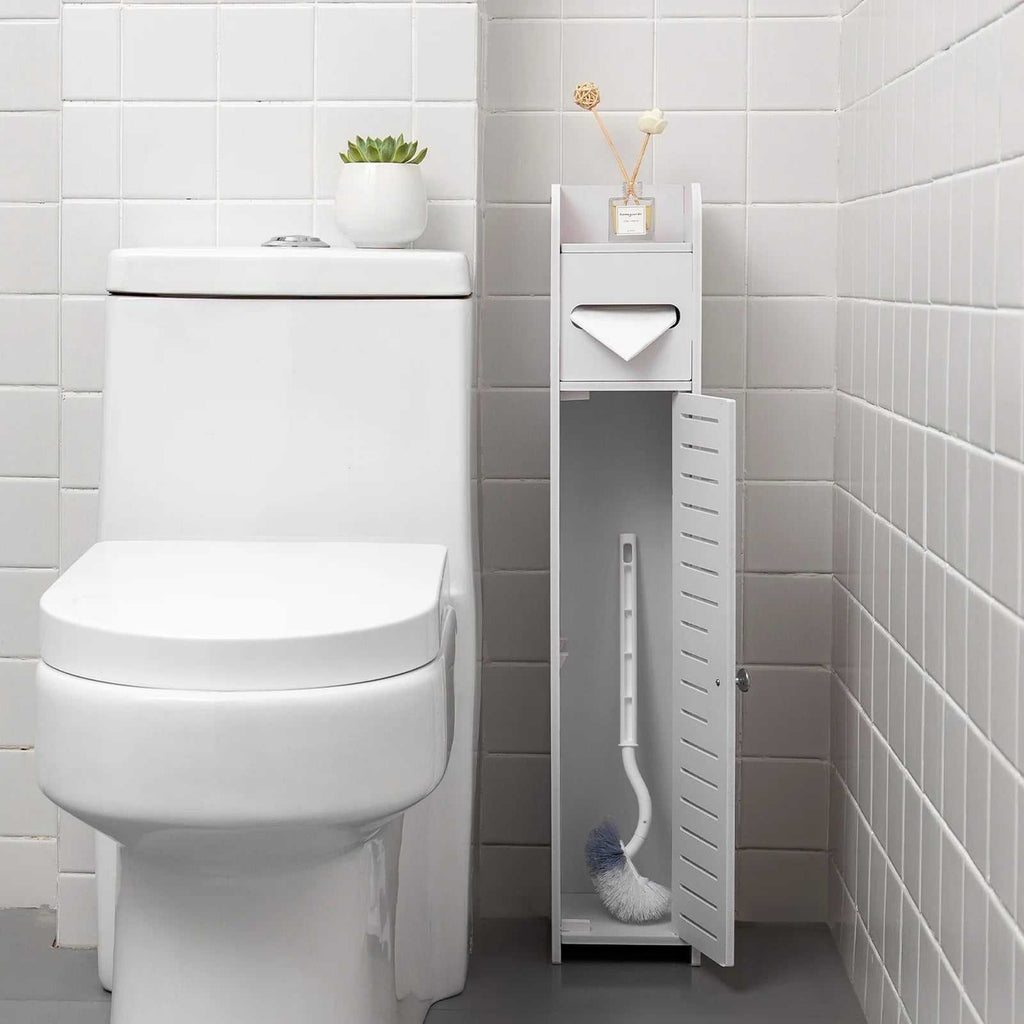 Toilet Paper Holder Stand,Small Bathroom Storage Cabinet for Toilet Paper Storage, Toilet Paper Stand Waterproof for Small Spaces,White by