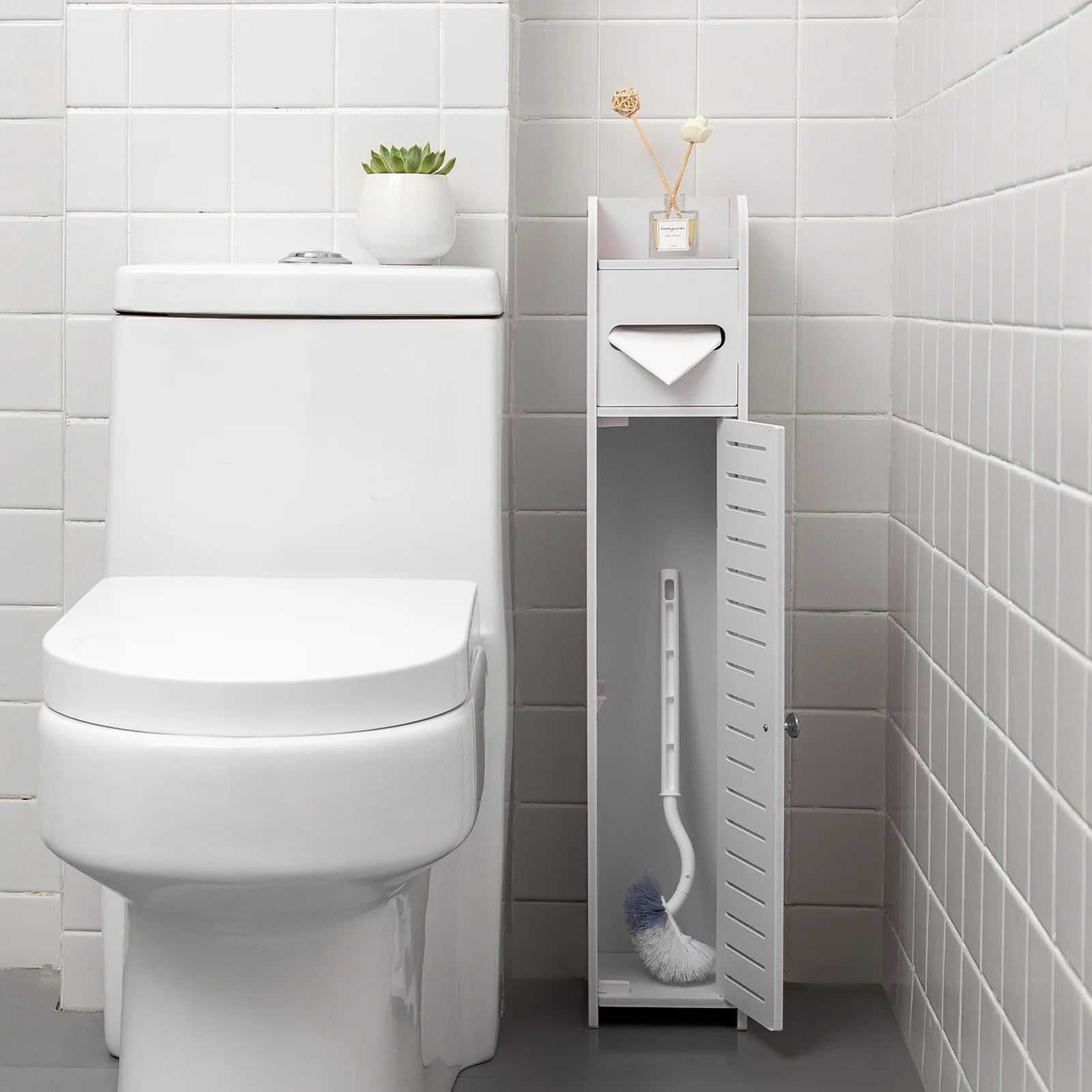 Toilet Paper Holder Stand,Small Bathroom Storage Cabinet for Toilet Paper Storage, Toilet Paper Stand Waterproof for Small Spaces,White by