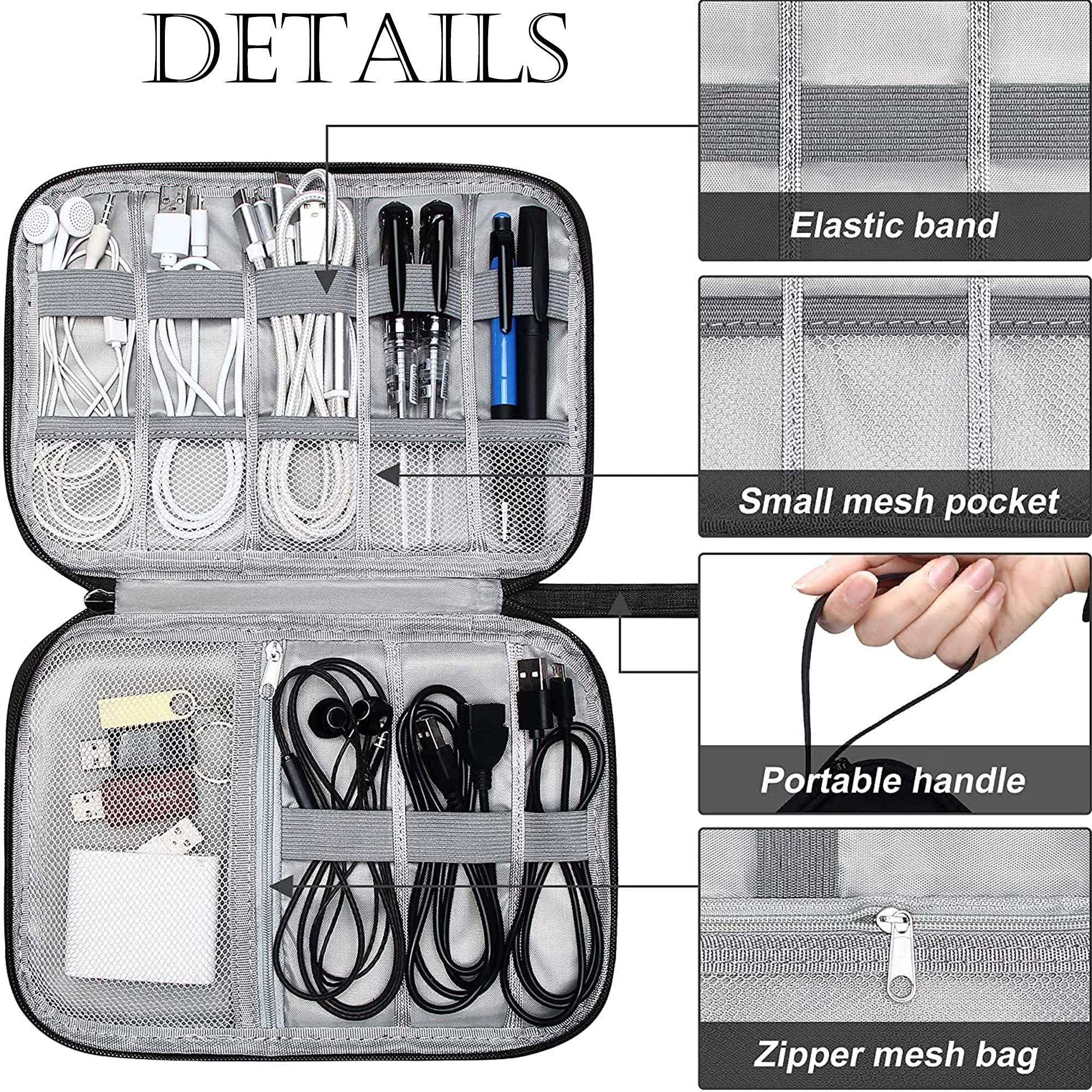 Gray LAVA waterproof travel cord organizer bag with elastic loops and mesh pockets for cables and gadgets