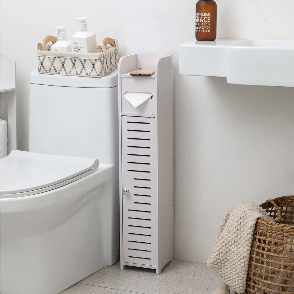 Toilet Paper Holder Stand,Small Bathroom Storage Cabinet for Toilet Paper Storage, Toilet Paper Stand Waterproof for Small Spaces,White by