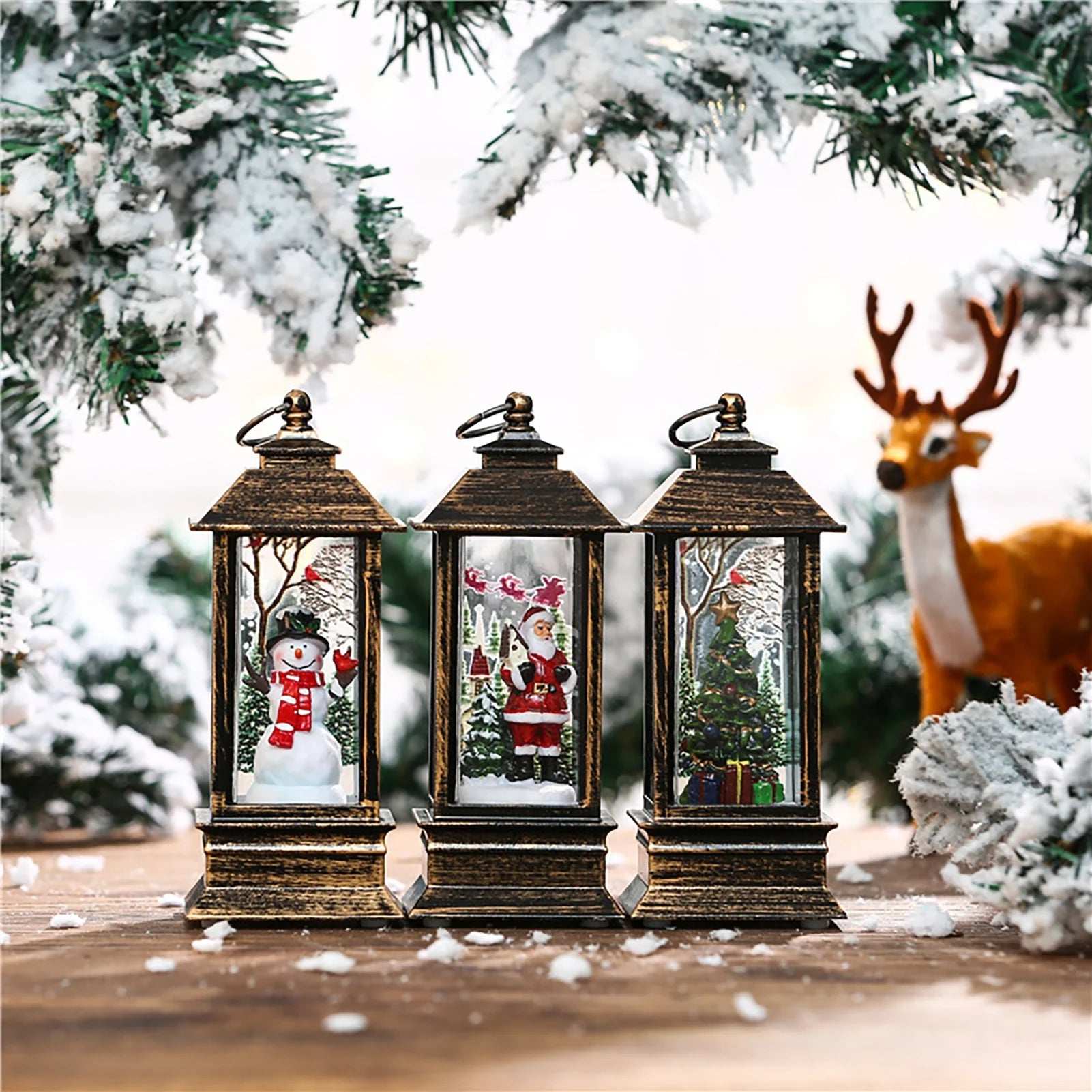 Festive Lighted Christmas Lantern with LED Lights, Lit Winter Scene with Santa Claus with Xmas List, Tree and Snow, Best Rustic Holiday Lanterns Decor for Cabin, Fireplace